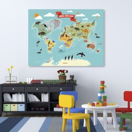 Tablou canvas educativ - Harta lumii cu animale