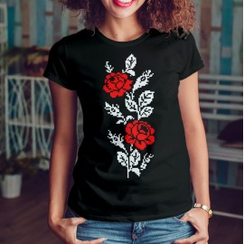 Tricou cu motif traditional floral - trandafir