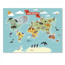Tablou canvas educativ - Harta lumii cu animale